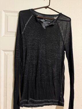 Helix Black Semi-Sheer Long-Sleeve Henley Top